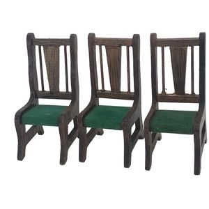 Set of 3 Miniature Dollhouse Wooden Dining Room Chairs
